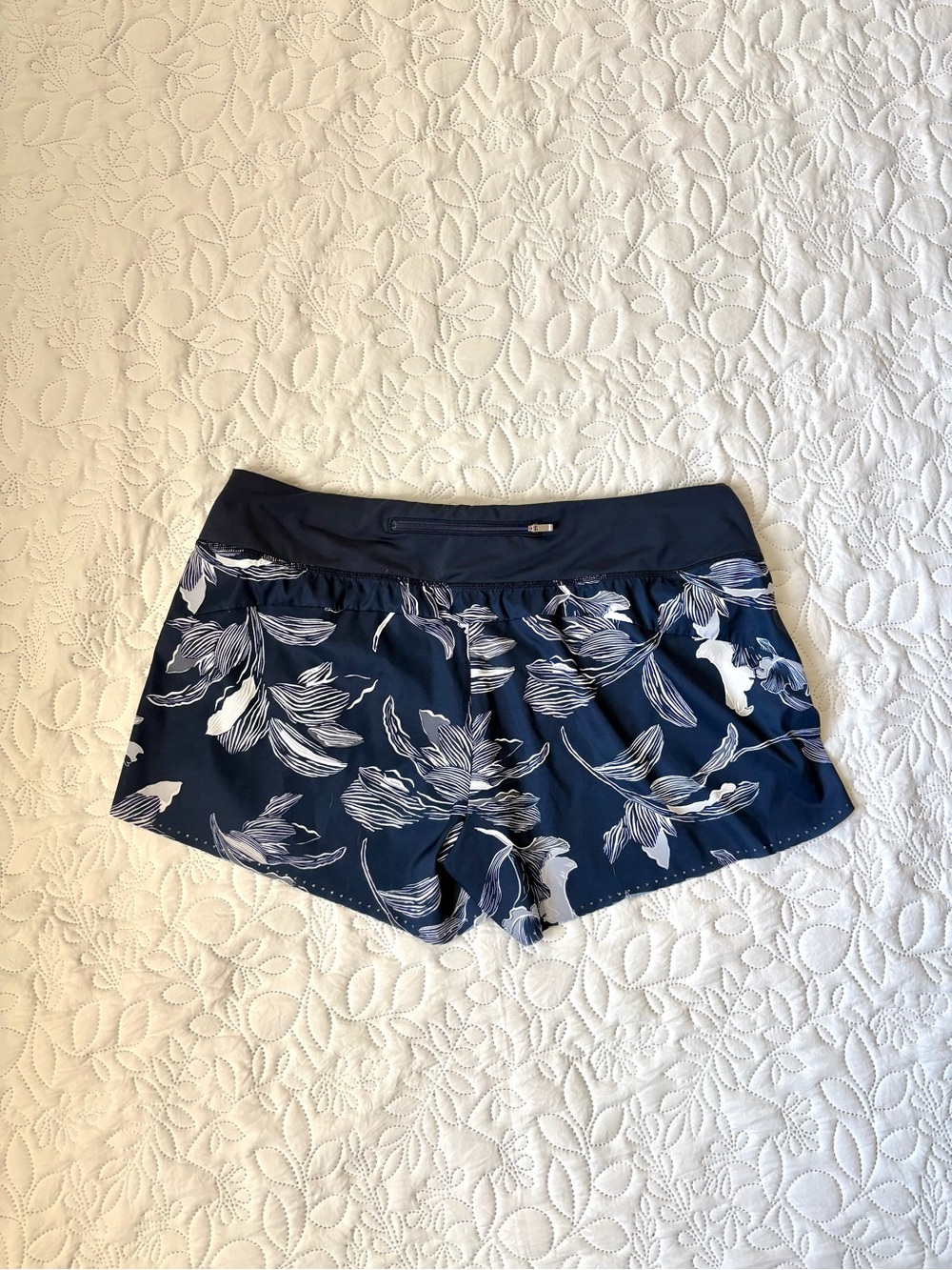 Athleta Navy Floral Print Running Shorts - Picture 3 of 7